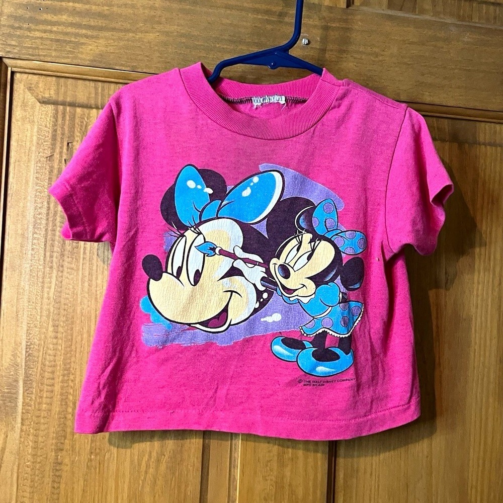 Vintage 80s Disney Minnie Mouse Artist Single Stitch Pink Graphic Tee Shirt Kids